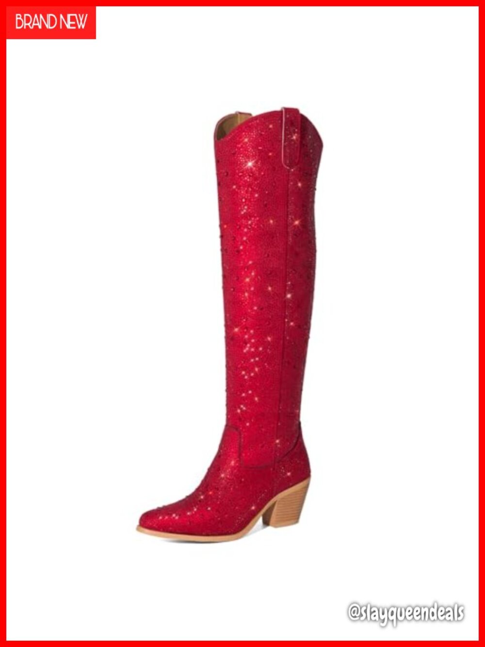 Rhinestone Over the Knee Cowboy Boots Pointed Toe Block Heel
